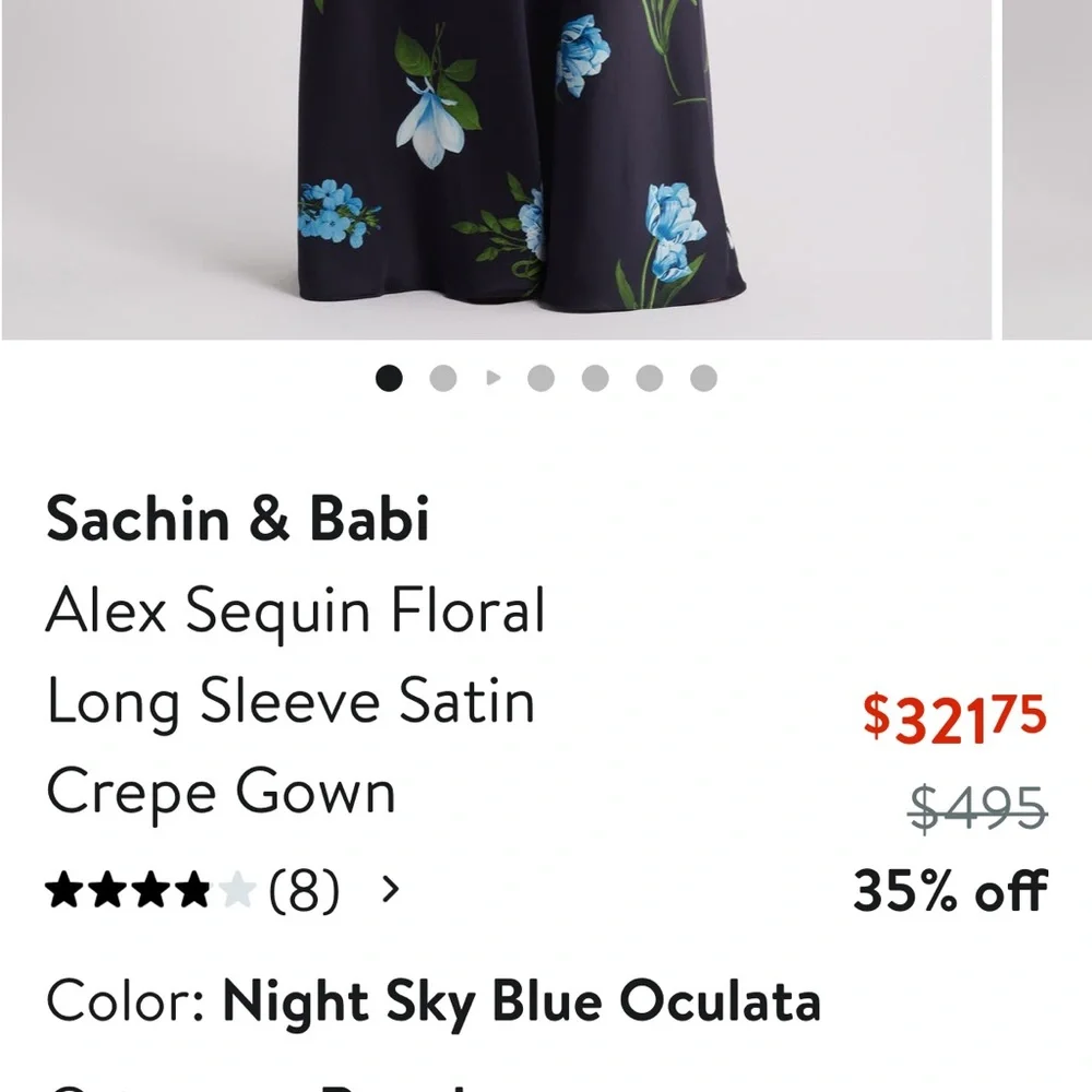 NWT Sachin + Babi Black and Blue Floral  Dress Alex Sequin Long Sleeve Satin - Picture 10 of 10